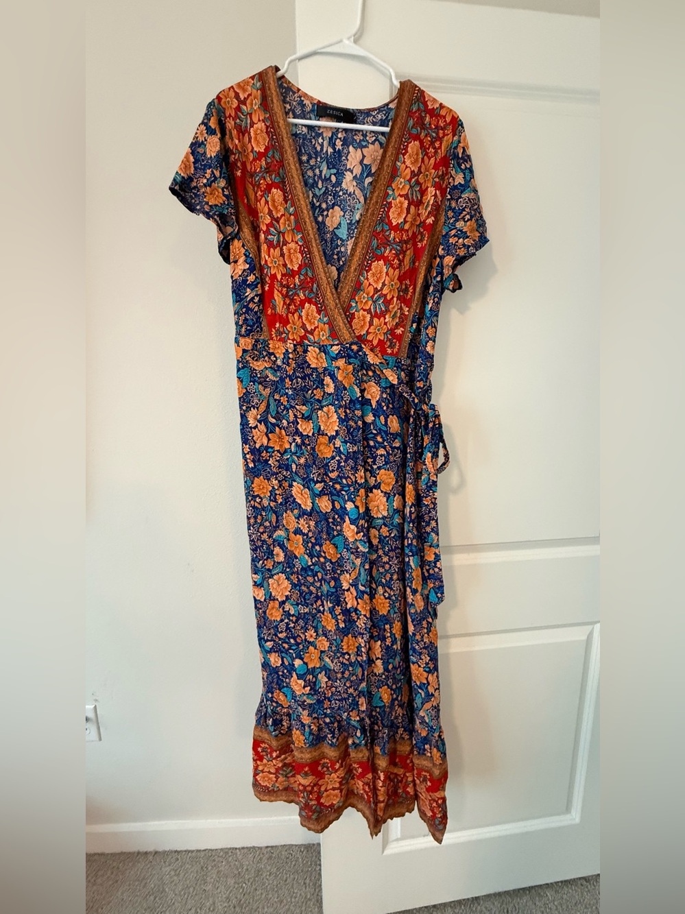 Zesica Navy Rust Floral Print Bohemian Wrap Maxi Dress❤️ - Picture 5 of 9